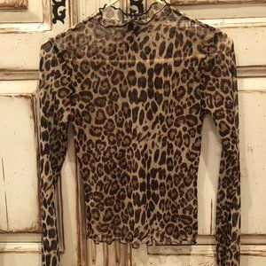 Forever 21 mesh cheetah print long sleeve turtle neck size small